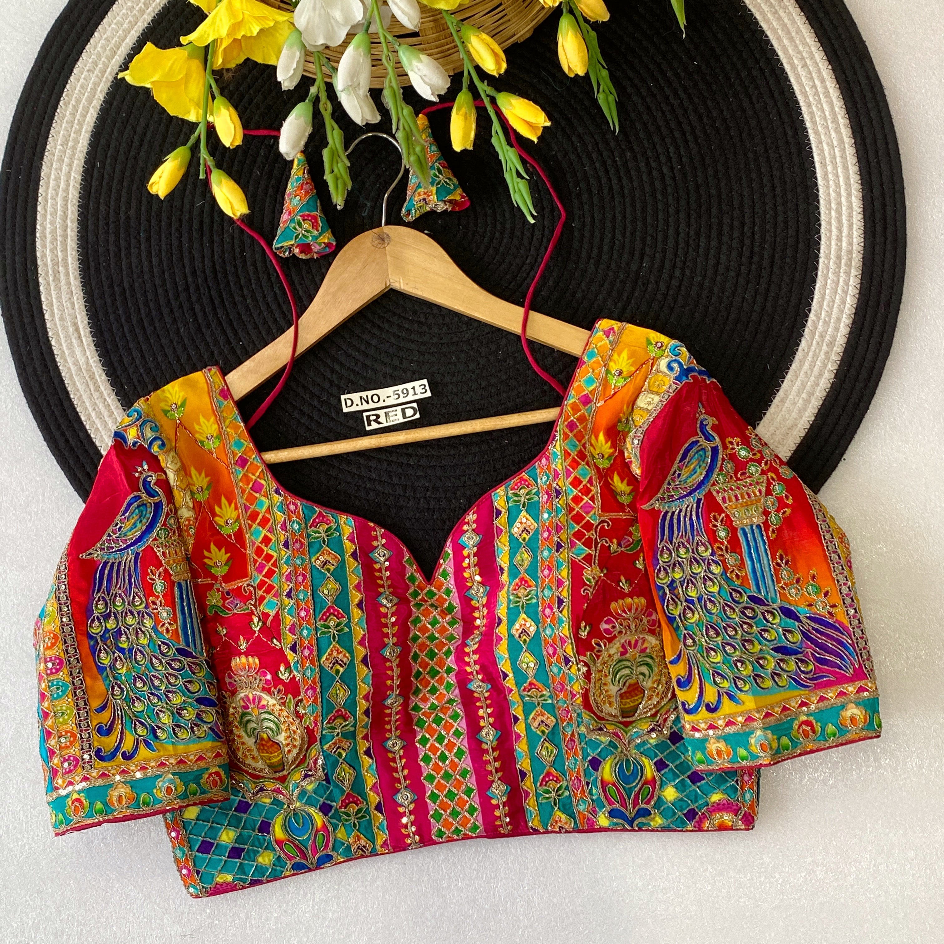 Navratri Viscose Position Print Blouse - Des- 5913 – Green – view 19
