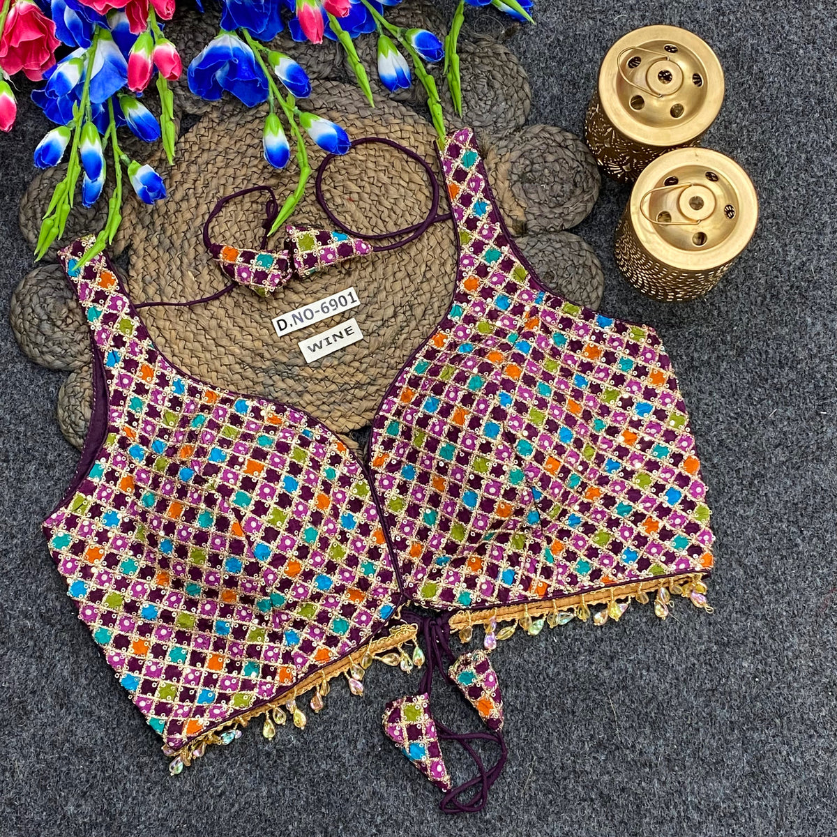 Navratri Spaghetti Crystal Drop Latkan Blouse - Des- 6901