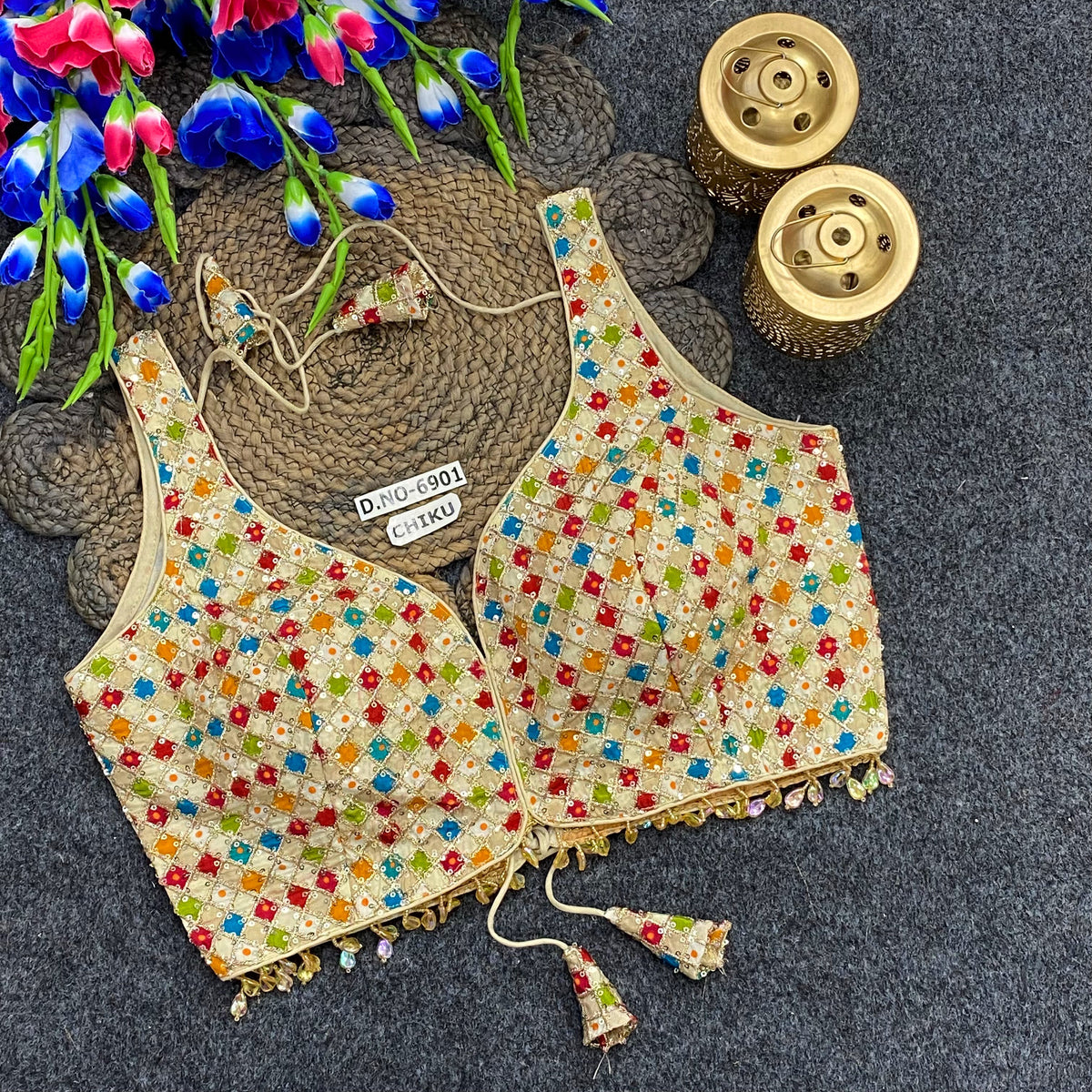 Navratri Spaghetti Crystal Drop Latkan Blouse - Des- 6901