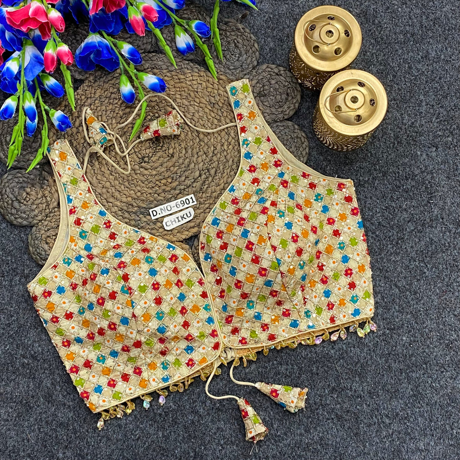 Navratri Spaghetti Crystal Drop Latkan Blouse - Des- 6901