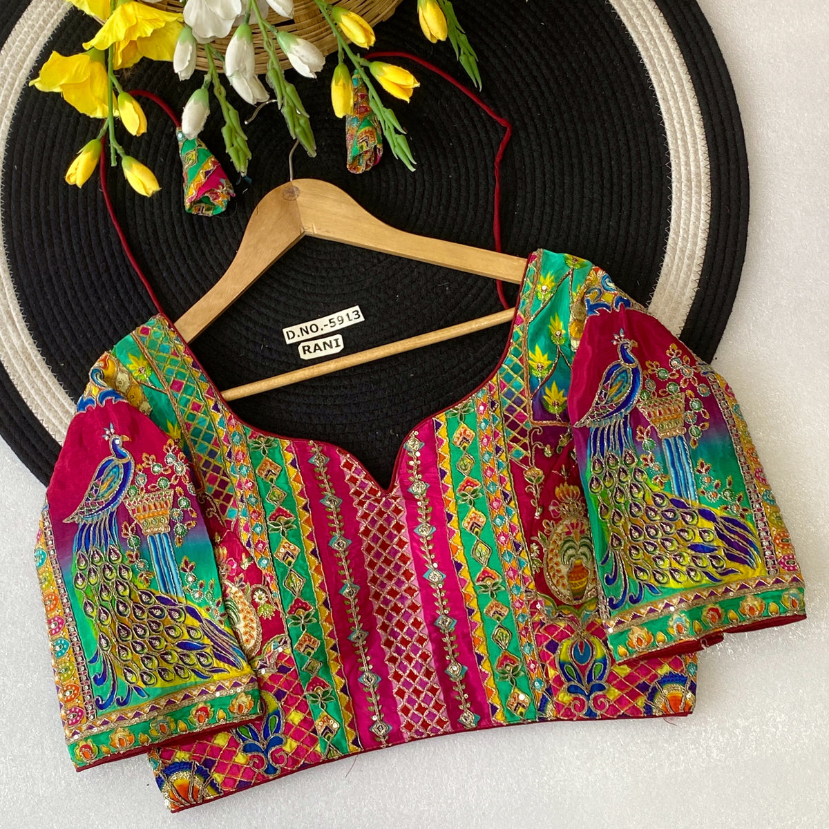Navratri Viscose Position Print Blouse - Des- 5913 – Green – view 18