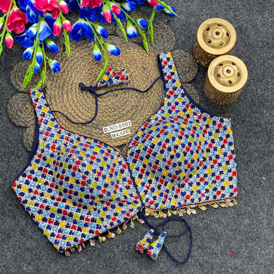 Navratri Spaghetti Crystal Drop Latkan Blouse - Des- 6901