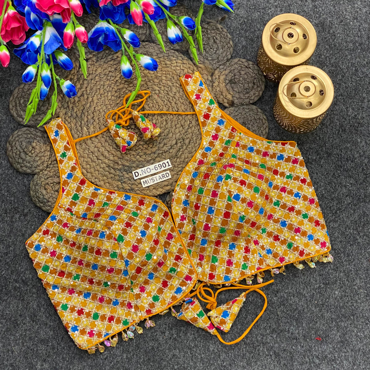 Navratri Spaghetti Crystal Drop Latkan Blouse - Des- 6901