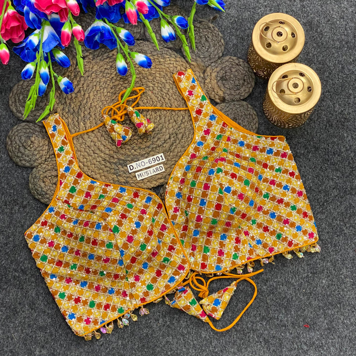 Navratri Spaghetti Crystal Drop Latkan Blouse - Des- 6901