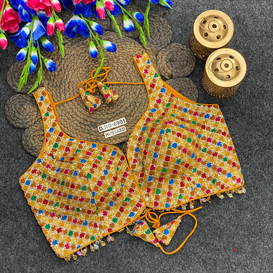 Navratri Spaghetti Crystal Drop Latkan Blouse - Des- 6901