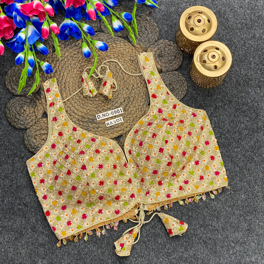Navratri Spaghetti Crystal Drop Latkan Blouse - Des- 6901
