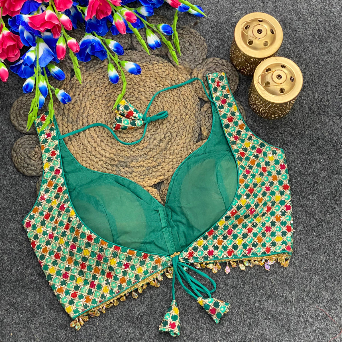 Navratri Spaghetti Crystal Drop Latkan Blouse - Des- 6901