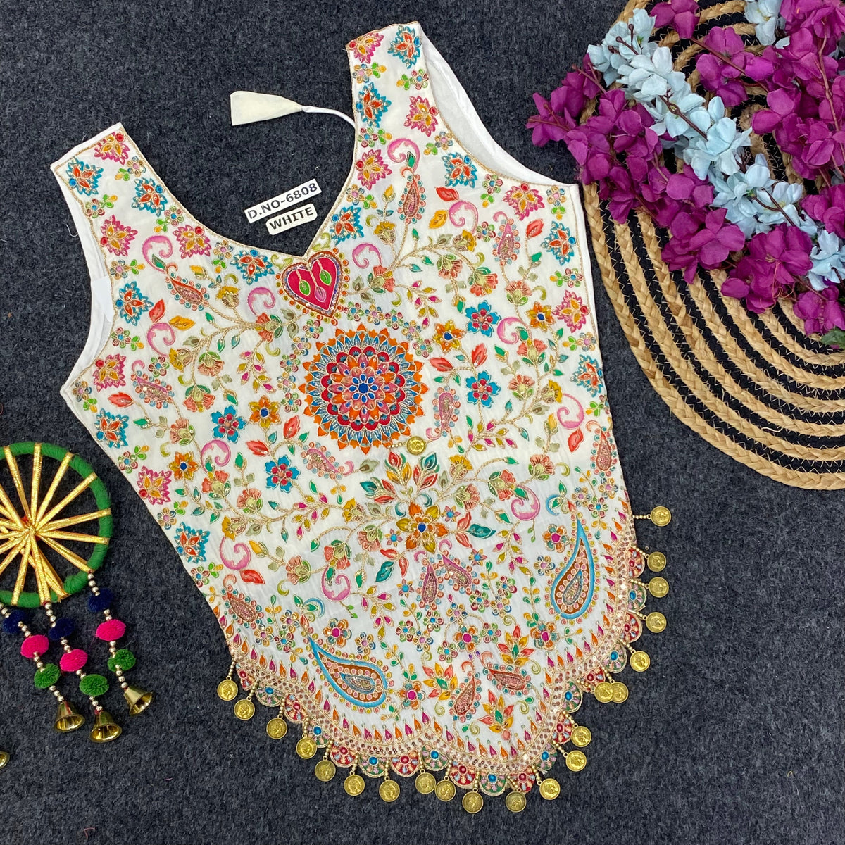 Navratri Kedia Position Print Coin Work Blouse - Des- 6808 – Blackred – view 4