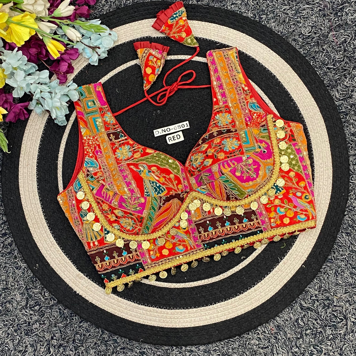 Navratri Coin Work Convertible Sleeves Blouse - Des- 6801 – Black – view 2