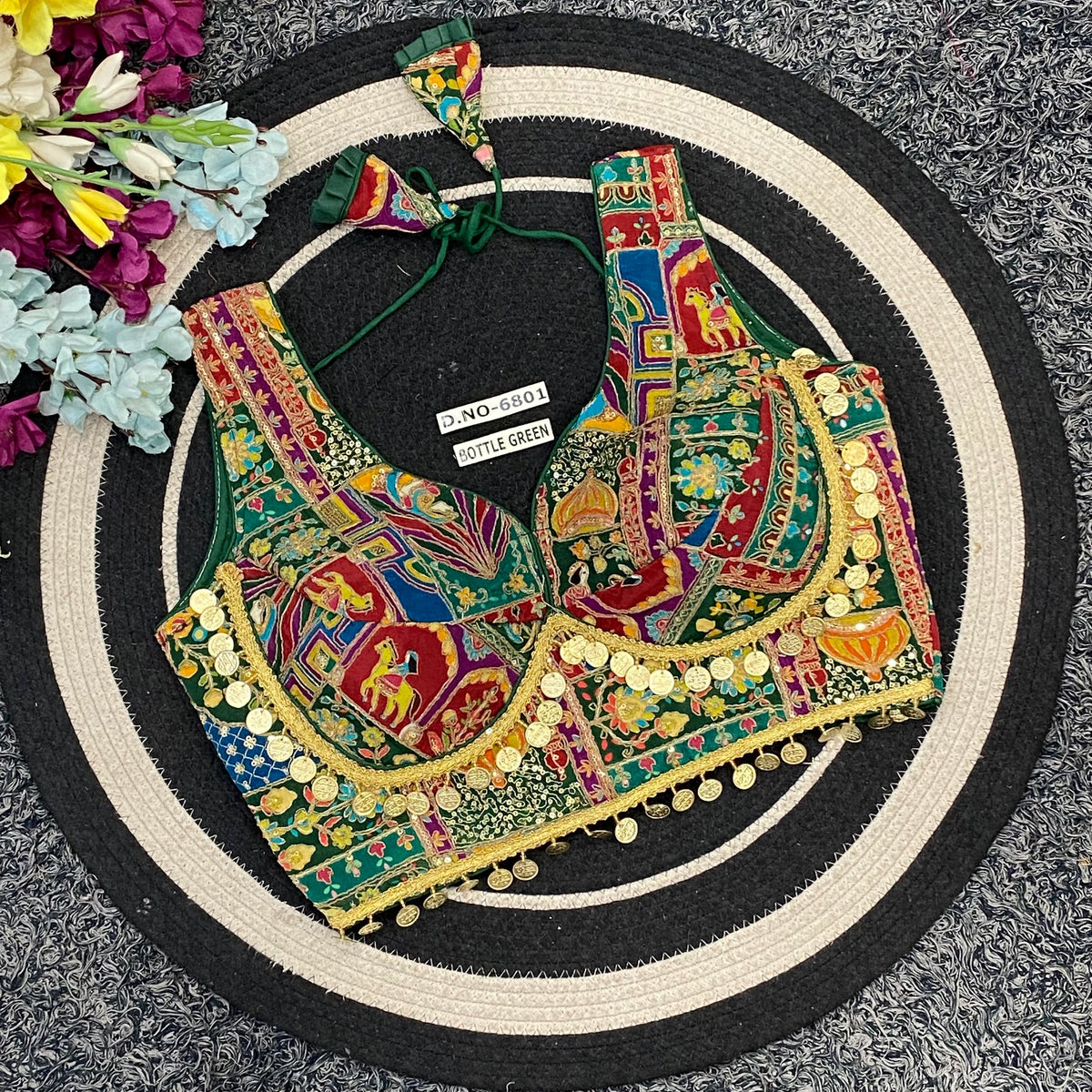 Navratri Coin Work Convertible Sleeves Blouse - Des- 6801 – Rani – view 8