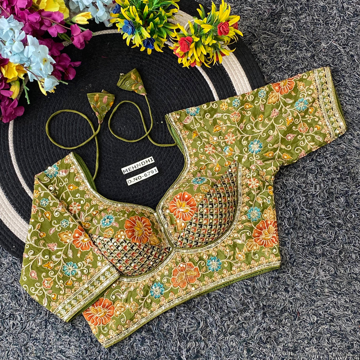 Viscose Crepe Sabyasachi Pattern Blouse - Des- 6791 – Blue – view 4