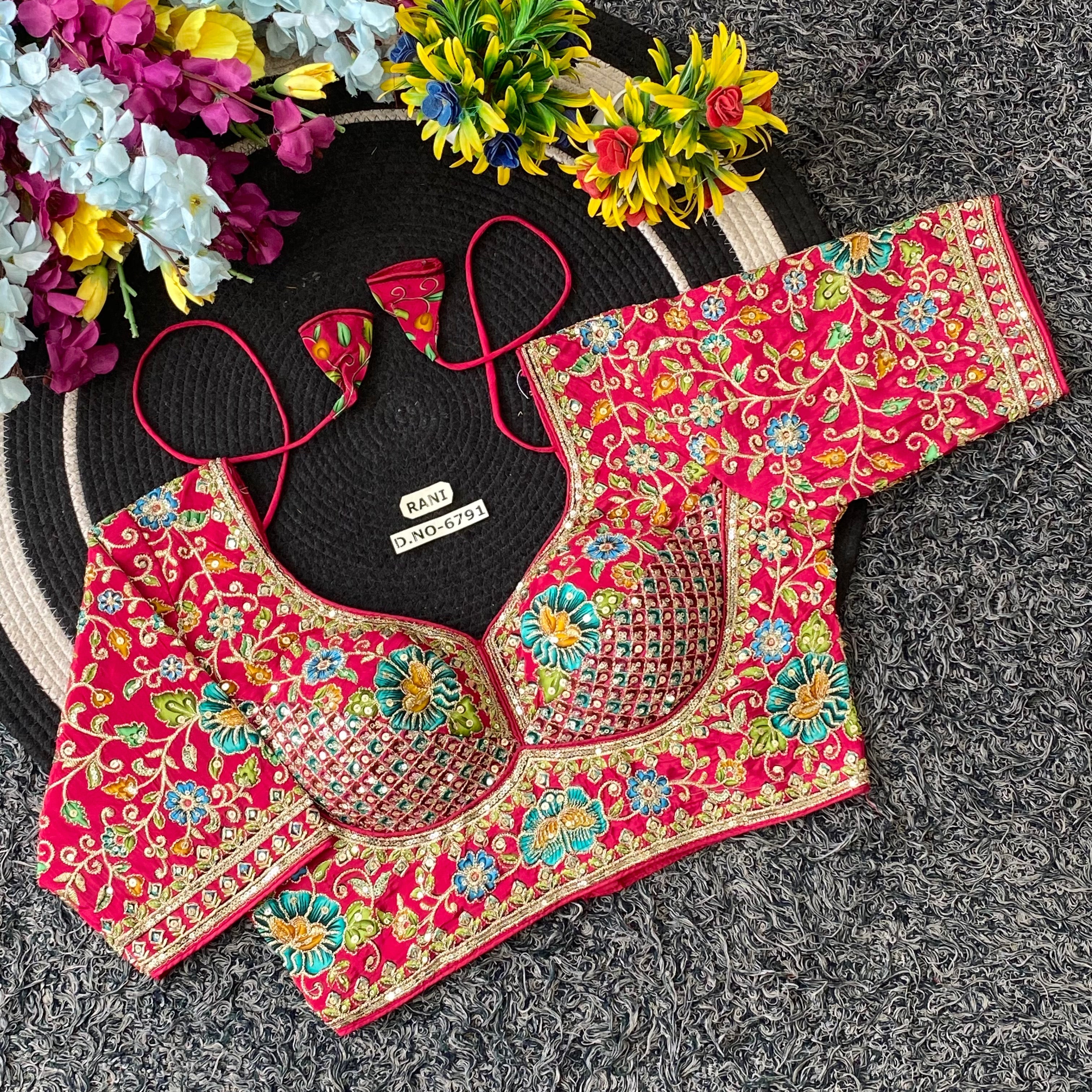 Viscose Crepe Sabyasachi Pattern Blouse - Des- 6791 – Peacock – view 8