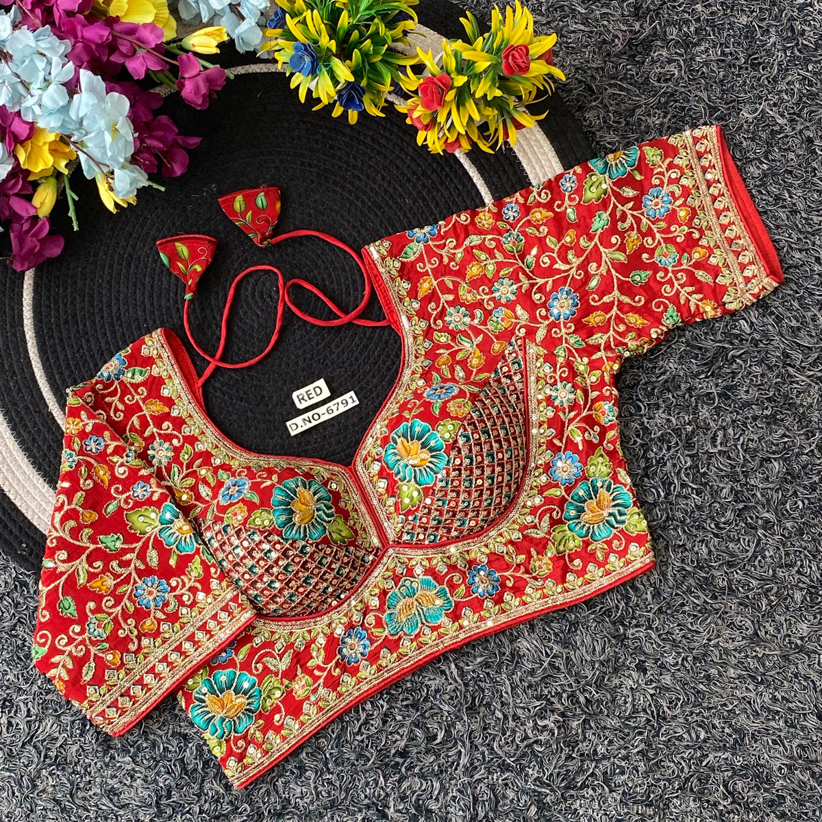 Viscose Crepe Sabyasachi Pattern Blouse - Des- 6791 – Orange – view 10
