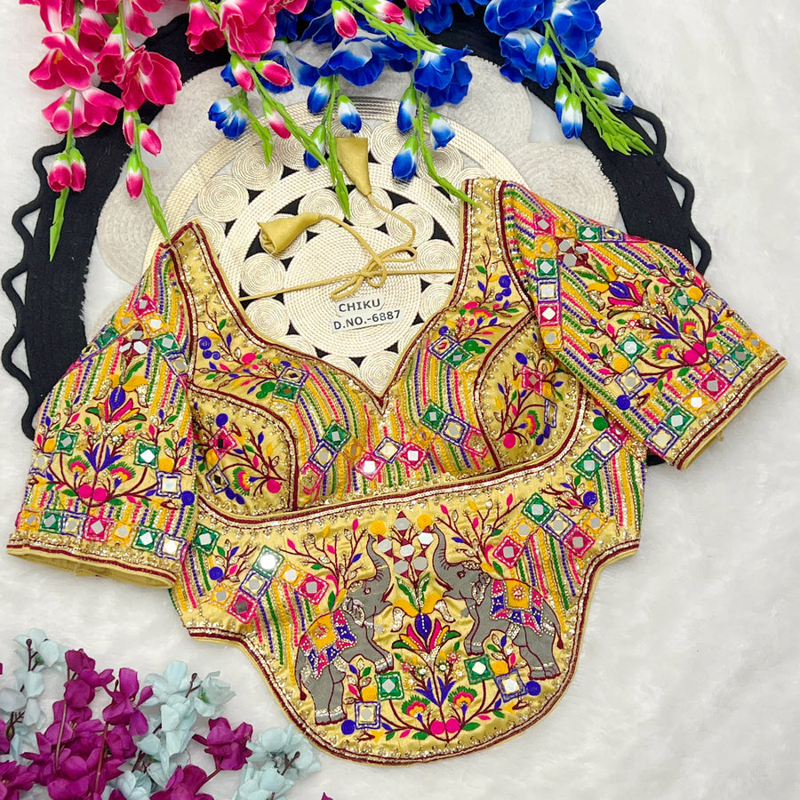 Navratri Designer Corset Heavy Work Italian Silk Blouse - Des- 6887