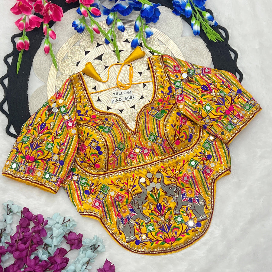 Navratri Designer Corset Heavy Work Italian Silk Blouse - Des- 6887