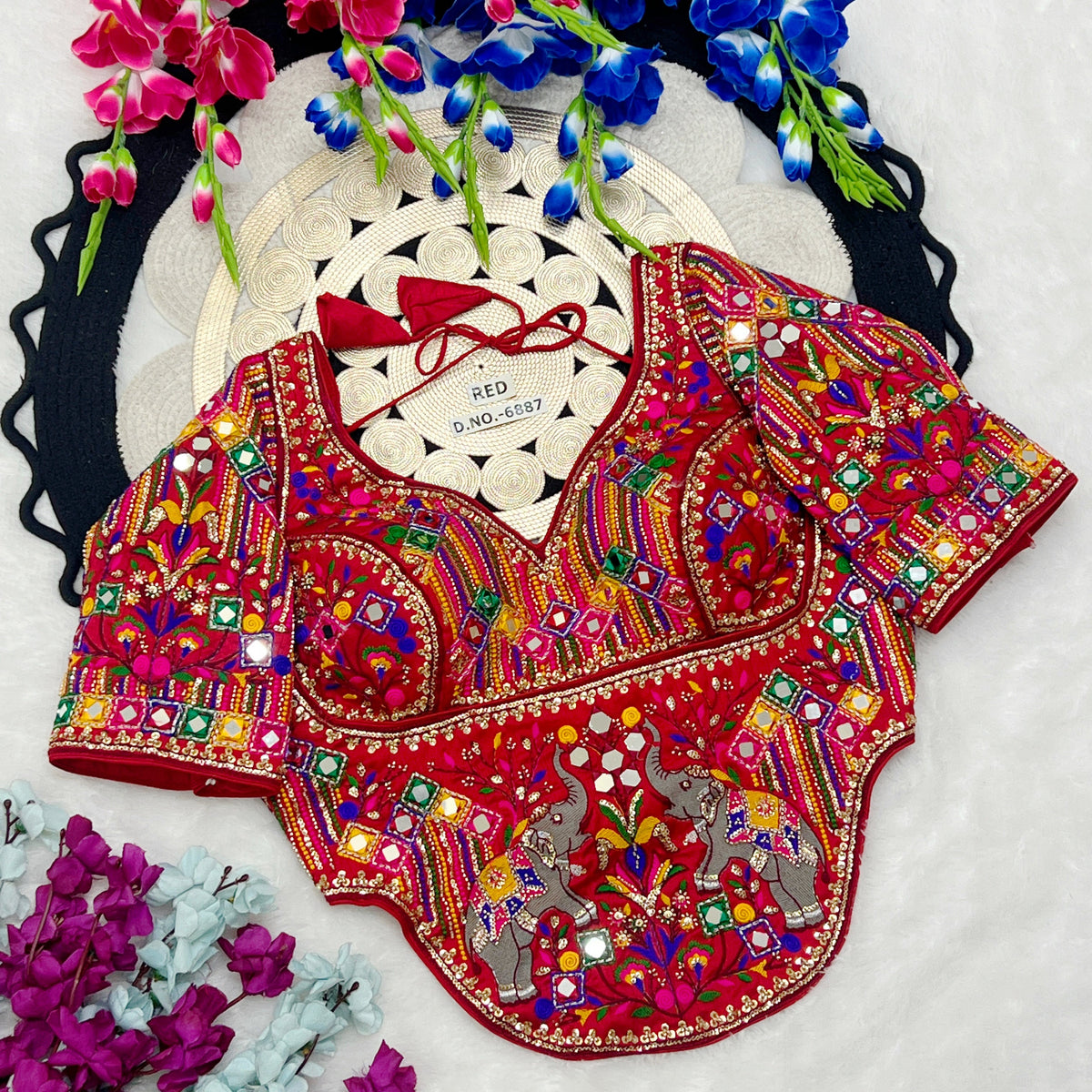 Navratri Designer Corset Heavy Work Italian Silk Blouse - Des- 6887