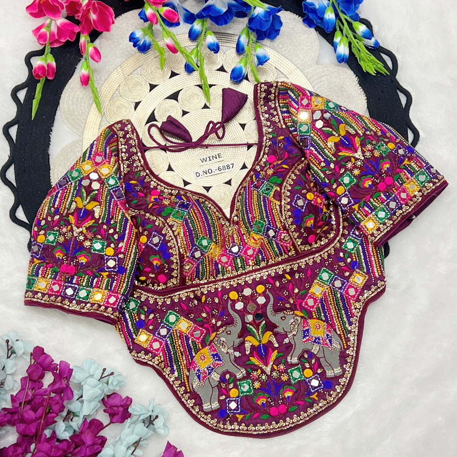 Navratri Designer Corset Heavy Work Italian Silk Blouse - Des- 6887