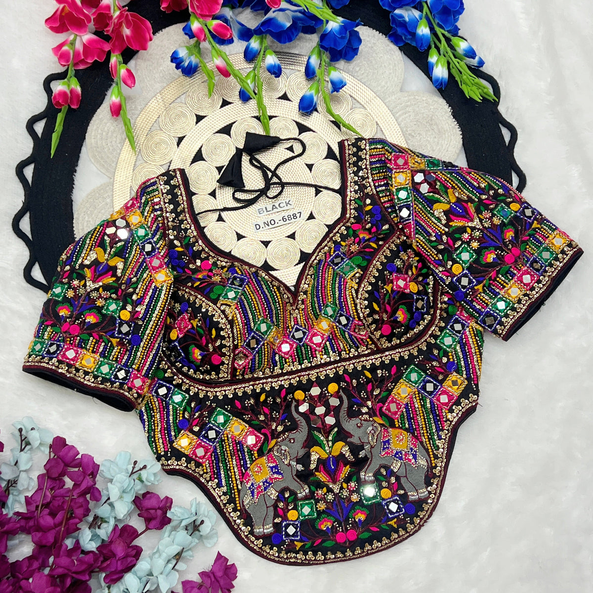 Navratri Designer Corset Heavy Work Italian Silk Blouse - Des- 6887