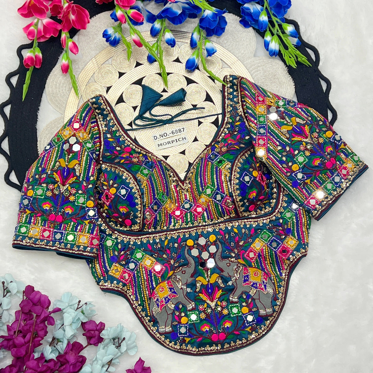 Navratri Designer Corset Heavy Work Italian Silk Blouse - Des- 6887
