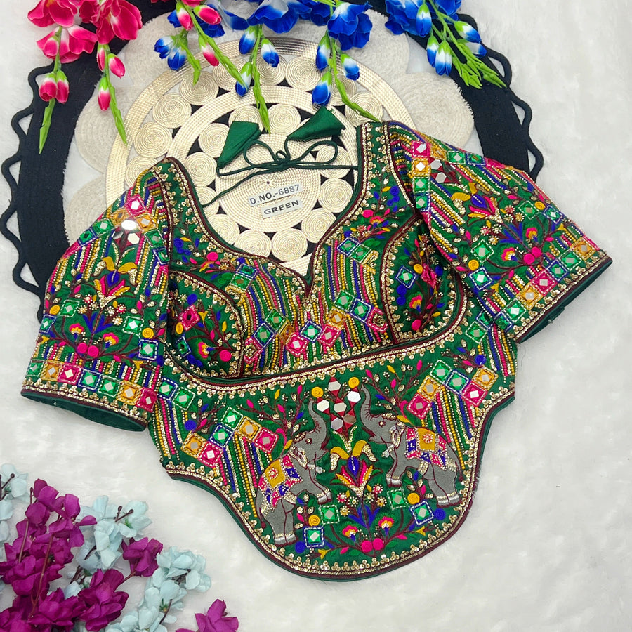 Navratri Designer Corset Heavy Work Italian Silk Blouse - Des- 6887