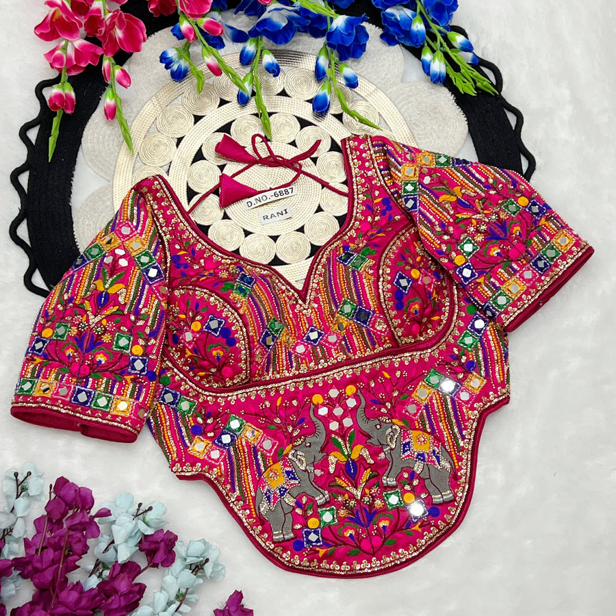 Navratri Designer Corset Heavy Work Italian Silk Blouse - Des- 6887