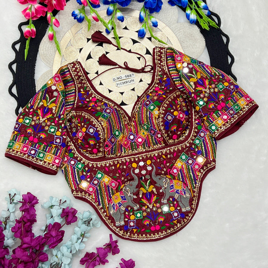 Navratri Designer Corset Heavy Work Italian Silk Blouse - Des- 6887