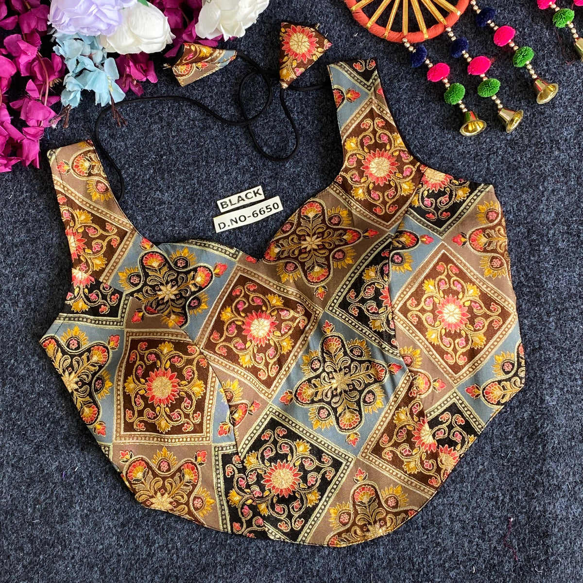 Corset Jacquard Silk Printed Blouse - Des- 6650 – Orange – view 4