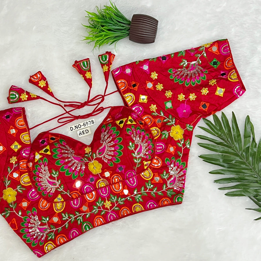 Navratri Masaba Pattern Blouse , Mirror & Zari Work, Back Open - Des- 6928