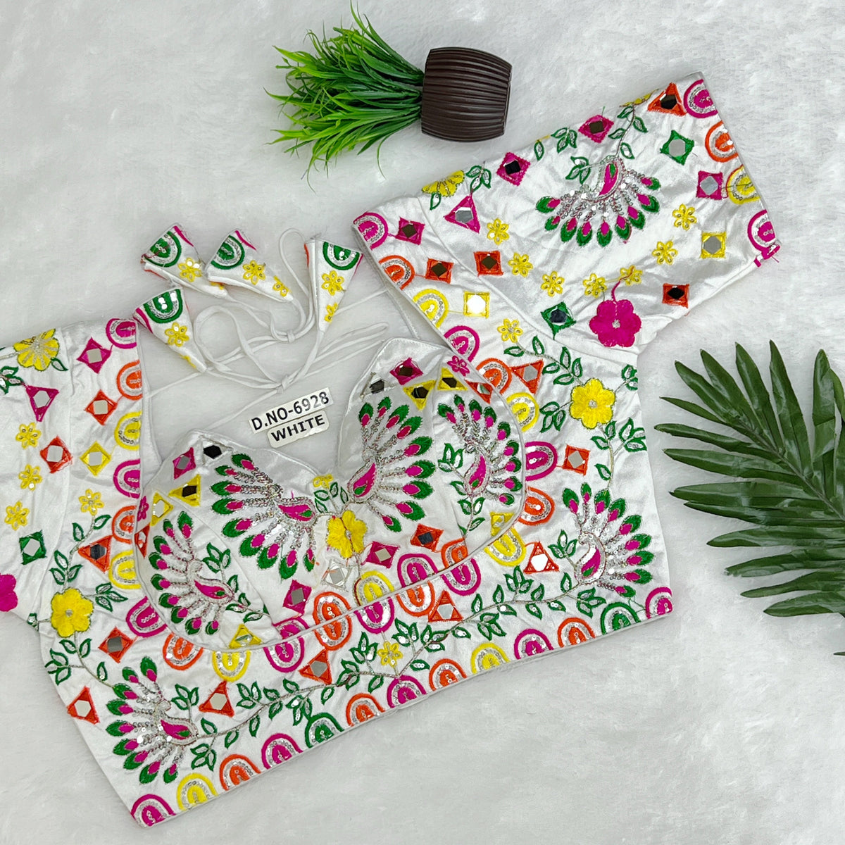 Navratri Masaba Pattern Blouse , Mirror & Zari Work, Back Open - Des- 6928
