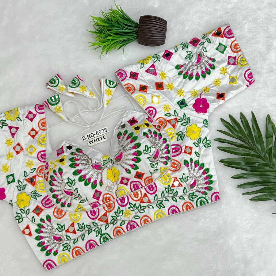 Navratri Masaba Pattern Blouse , Mirror & Zari Work, Back Open - Des- 6928