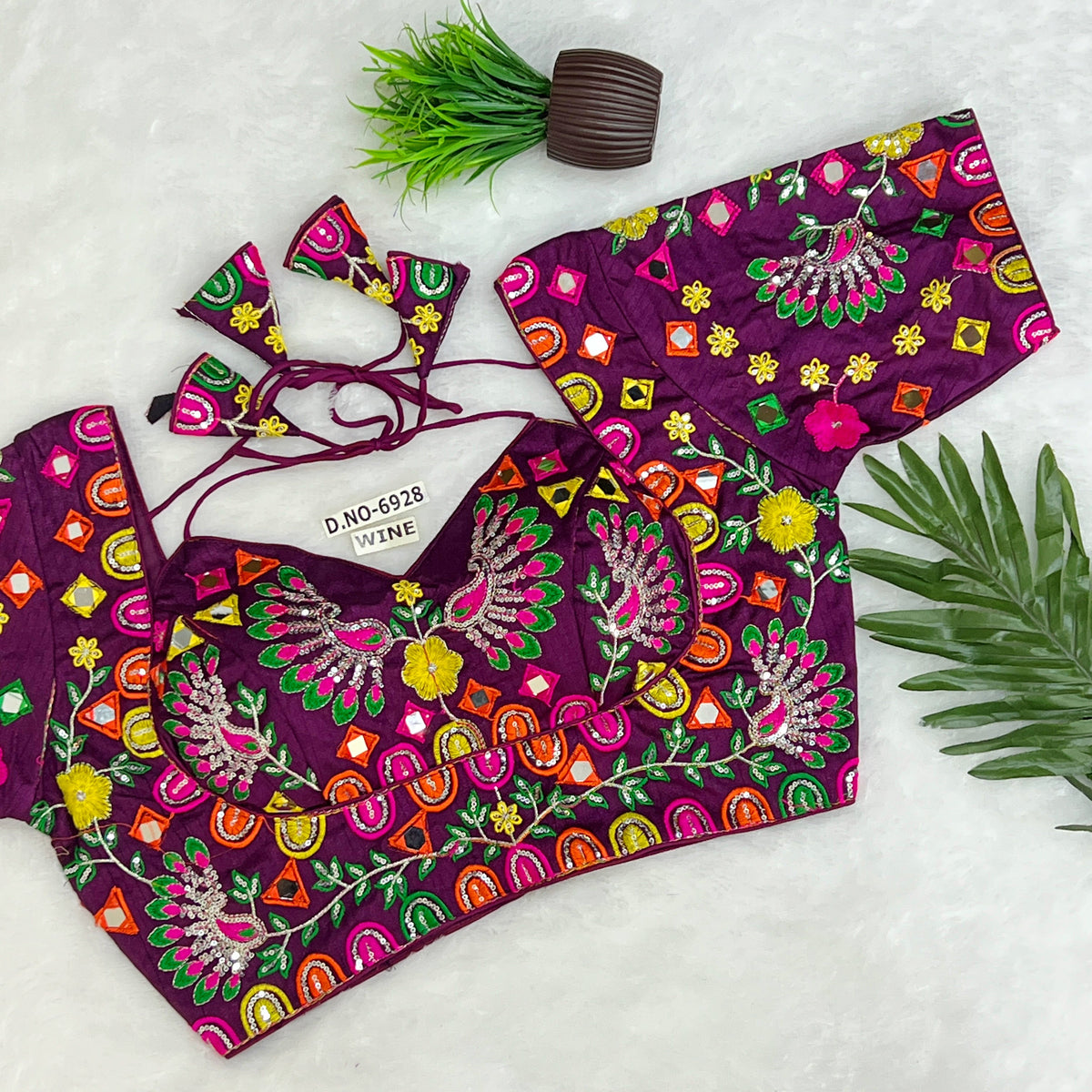 Navratri Masaba Pattern Blouse , Mirror & Zari Work, Back Open - Des- 6928