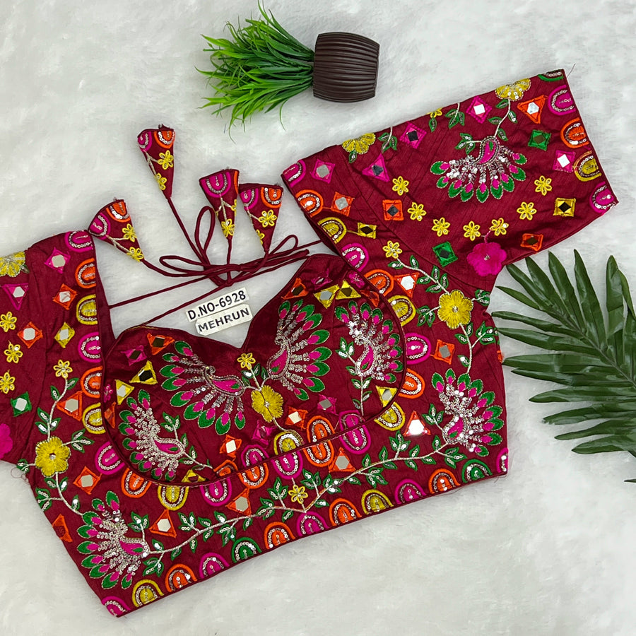 Navratri Masaba Pattern Blouse , Mirror & Zari Work, Back Open - Des- 6928