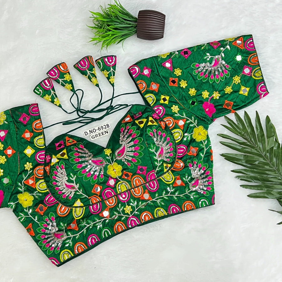Navratri Masaba Pattern Blouse , Mirror & Zari Work, Back Open - Des- 6928