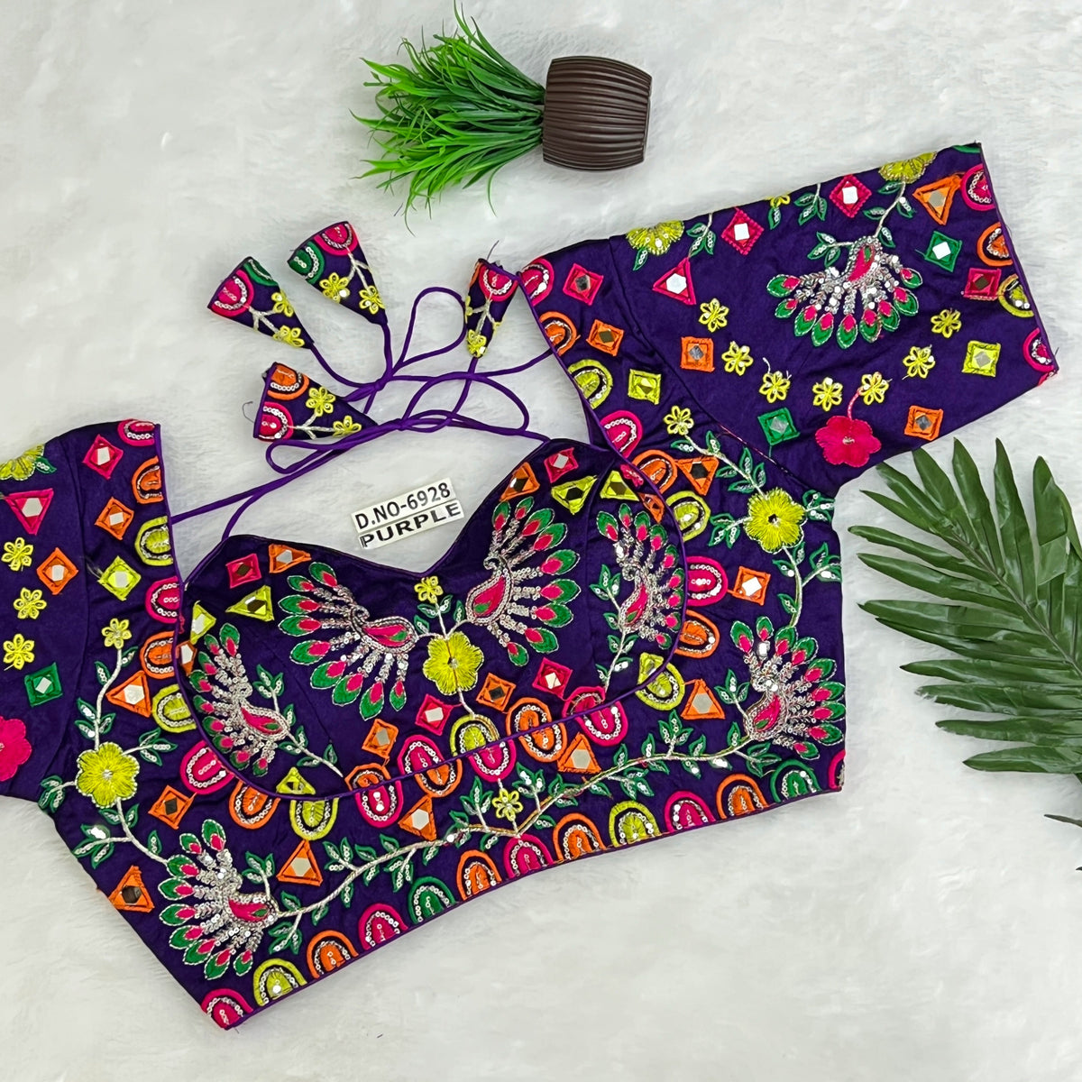 Navratri Masaba Pattern Blouse , Mirror & Zari Work, Back Open - Des- 6928