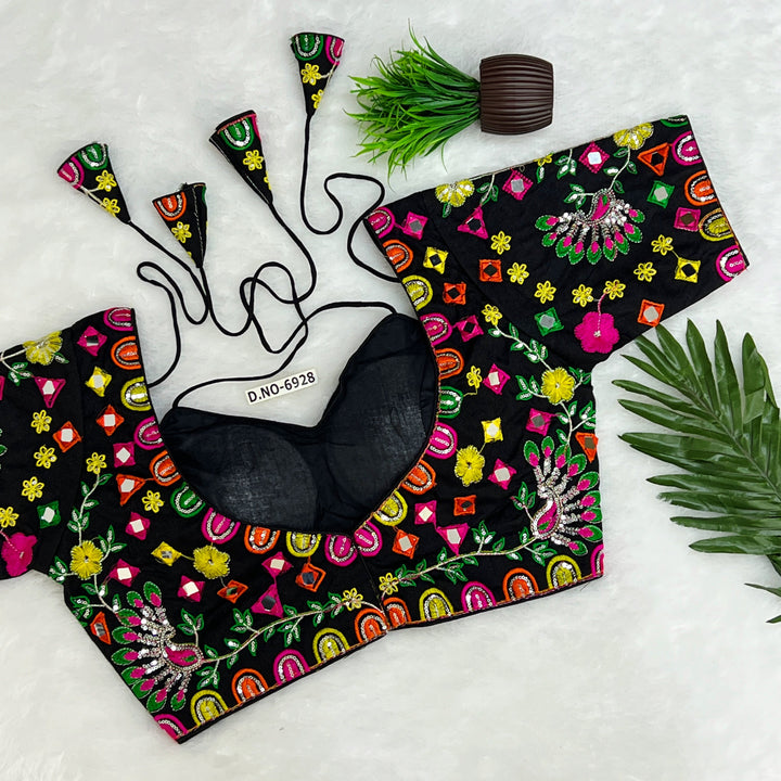 Navratri Masaba Pattern Blouse , Mirror & Zari Work, Back Open - Des- 6928