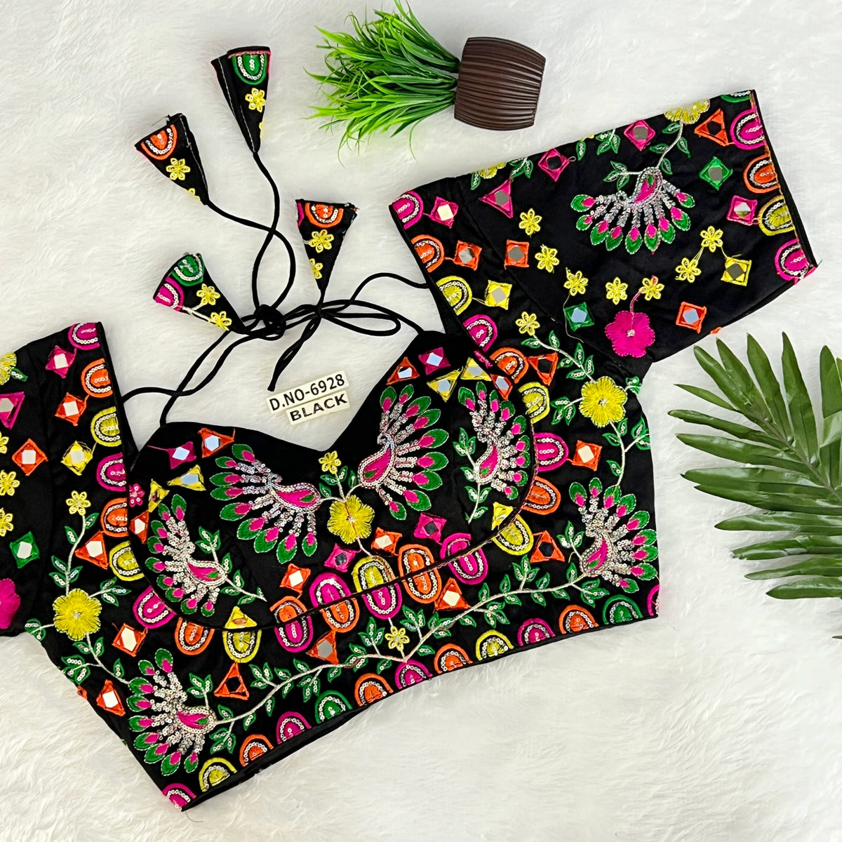 Navratri Masaba Pattern Blouse , Mirror & Zari Work, Back Open - Des- 6928