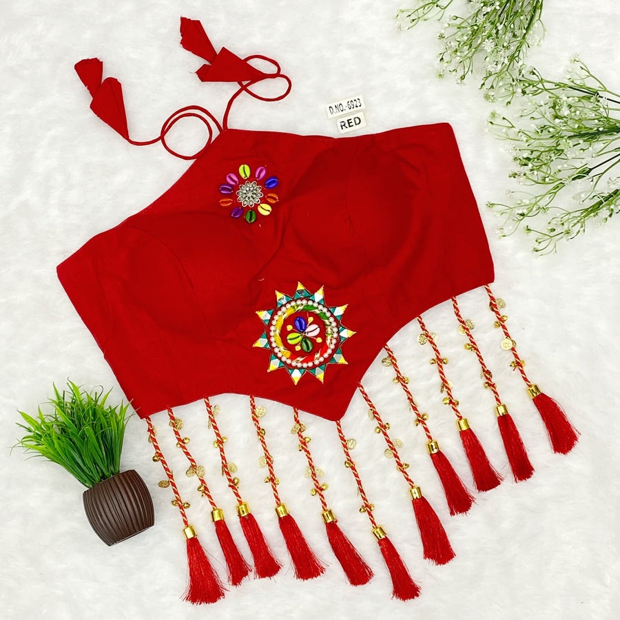 Navratri Halter Neck Bralette Blouse – Kodi & Mirror Work with Tassels (38"-44") - Des- 6923
