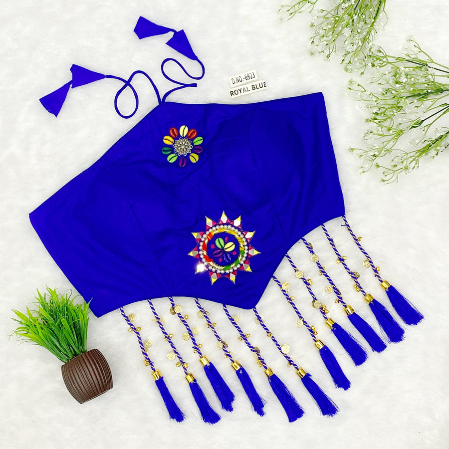 Navratri Halter Neck Bralette Blouse – Kodi & Mirror Work with Tassels (38"-44") - Des- 6923