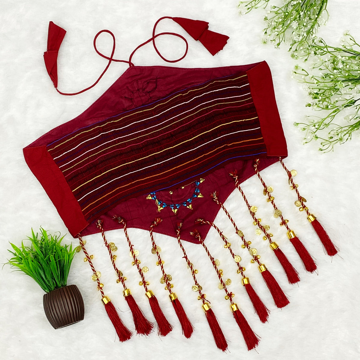 Navratri Halter Neck Bralette Blouse – Kodi & Mirror Work with Tassels (38"-44") - Des- 6923