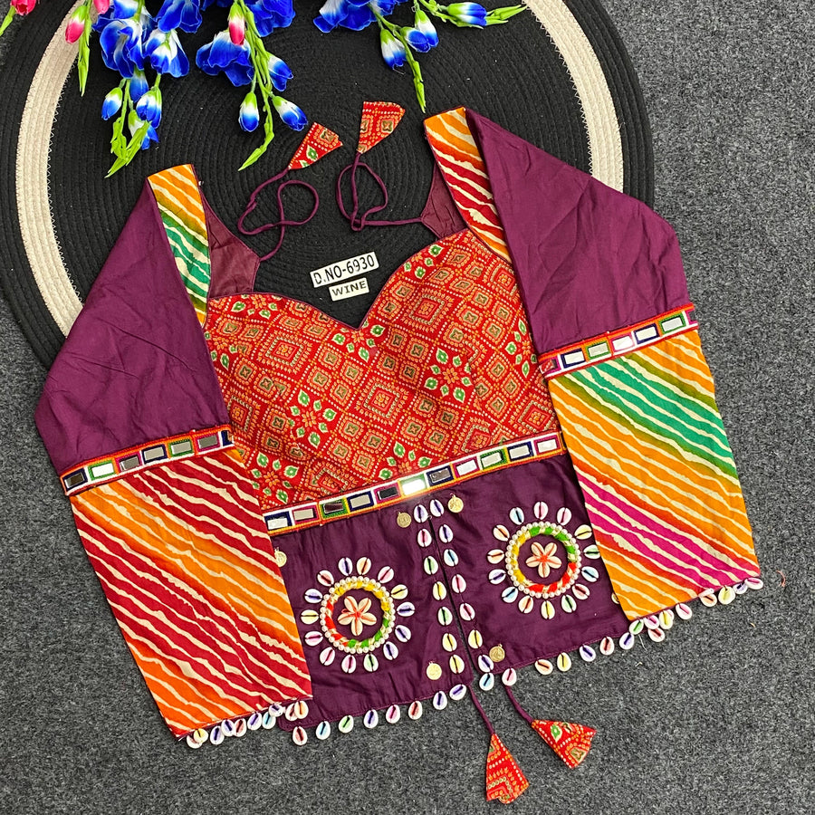 Navratri Bandhani Print Long Kediya Style Full Sleeve Blouse - Des- 6930