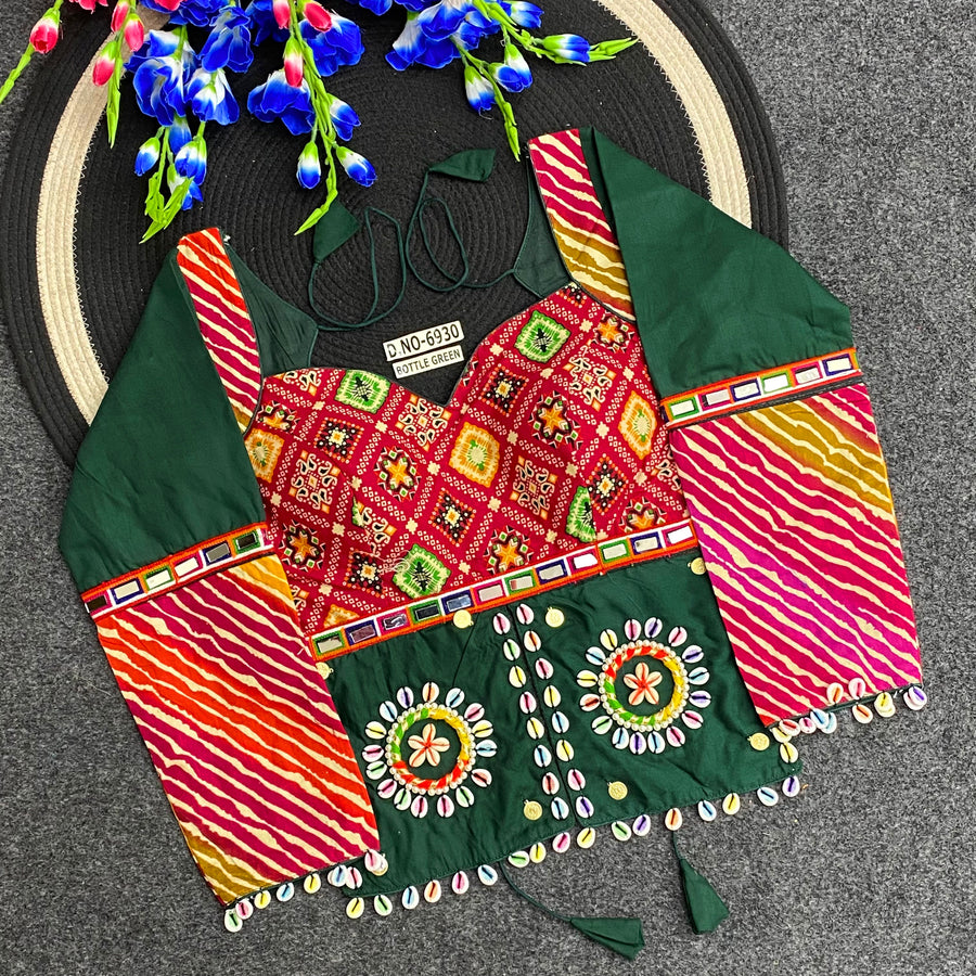 Navratri Bandhani Print Long Kediya Style Full Sleeve Blouse - Des- 6930