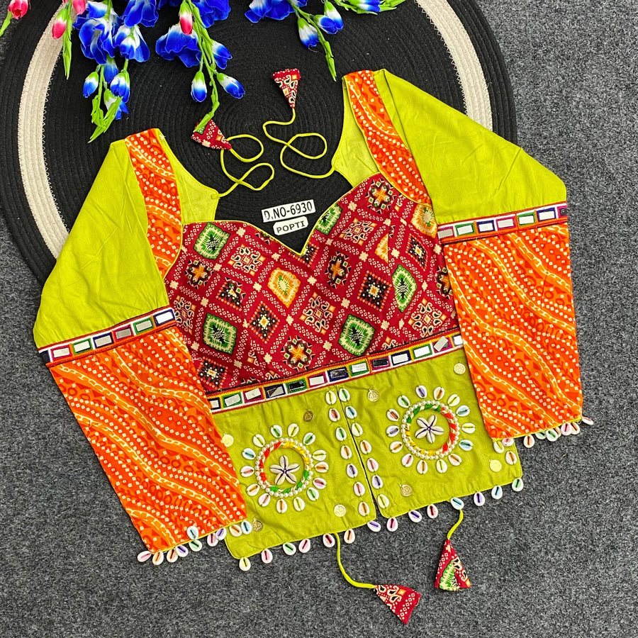 Navratri Bandhani Print Long Kediya Style Full Sleeve Blouse - Des- 6930