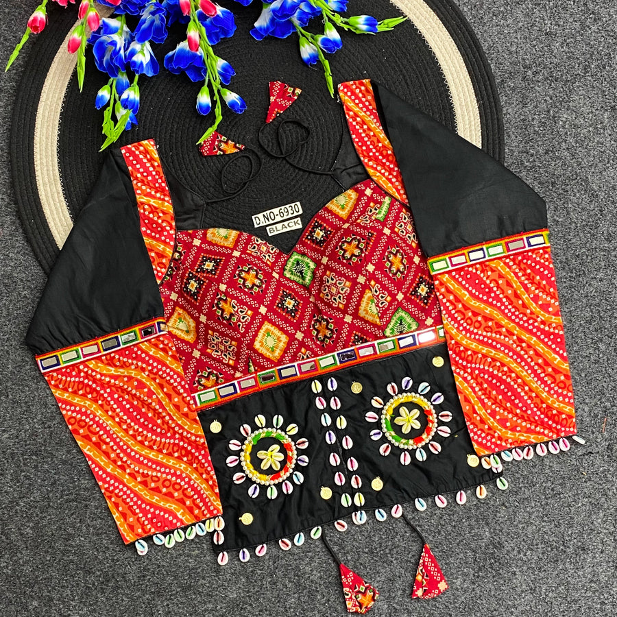 Navratri Bandhani Print Long Kediya Style Full Sleeve Blouse - Des- 6930
