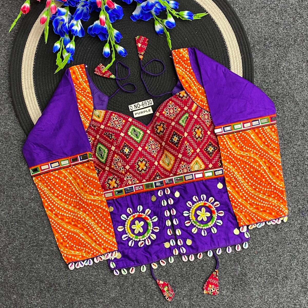 Navratri Bandhani Print Long Kediya Style Full Sleeve Blouse - Des- 6930