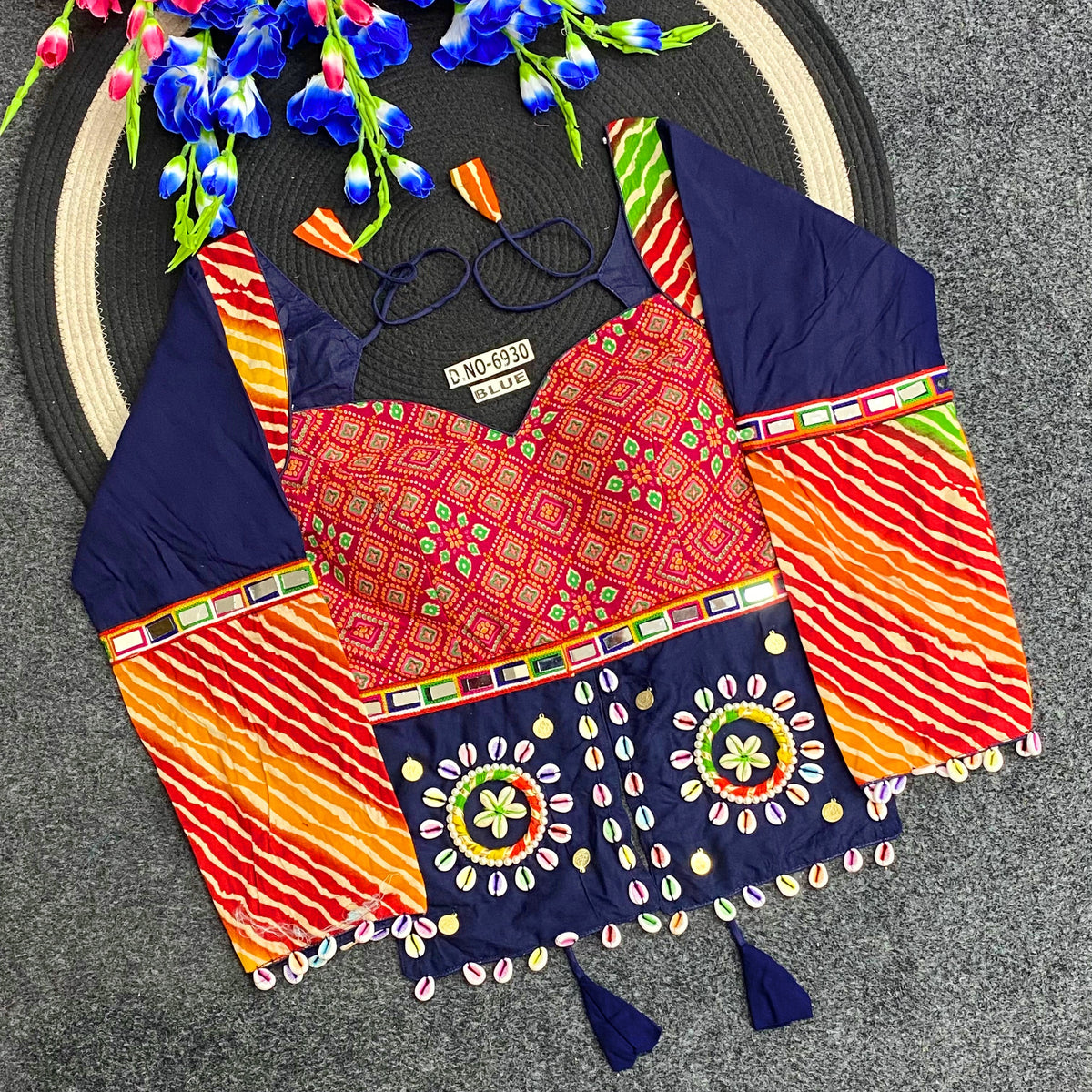 Navratri Bandhani Print Long Kediya Style Full Sleeve Blouse - Des- 6930
