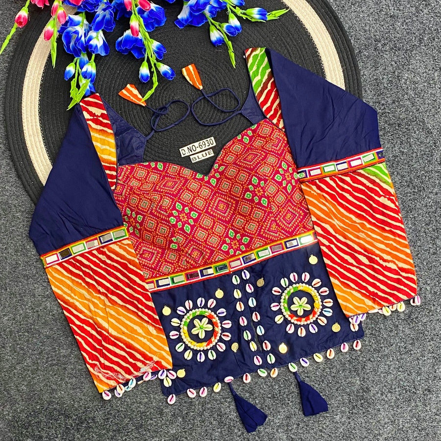 Navratri Bandhani Print Long Kediya Style Full Sleeve Blouse - Des- 6930