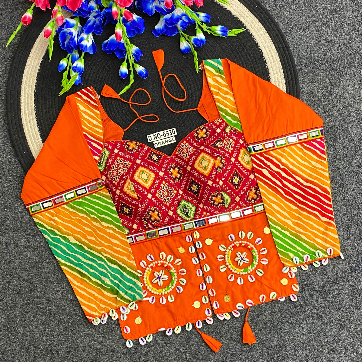 Navratri Bandhani Print Long Kediya Style Full Sleeve Blouse - Des- 6930