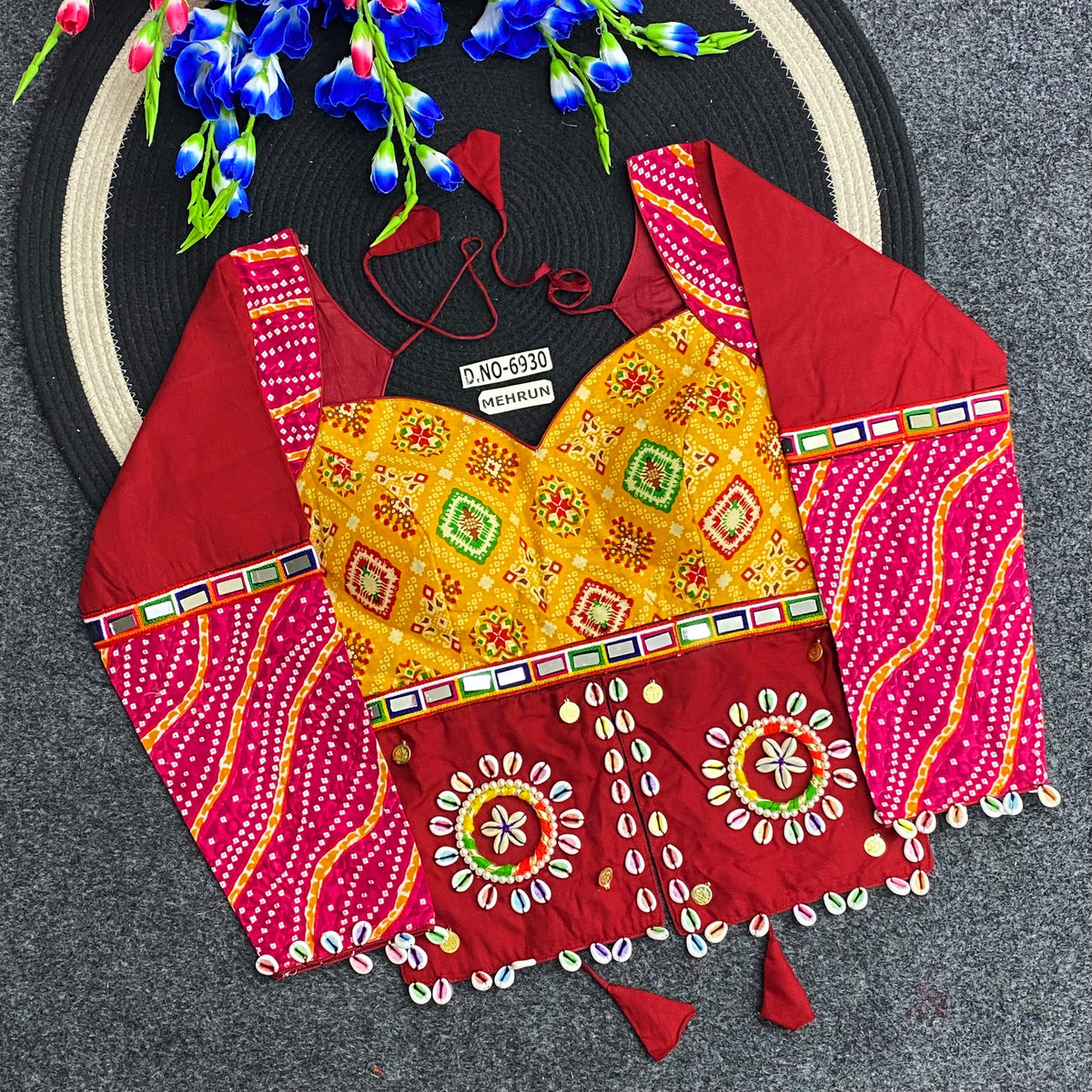 Navratri Bandhani Print Long Kediya Style Full Sleeve Blouse - Des- 6930