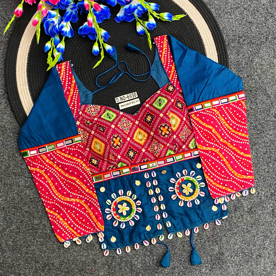 Navratri Bandhani Print Long Kediya Style Full Sleeve Blouse - Des- 6930