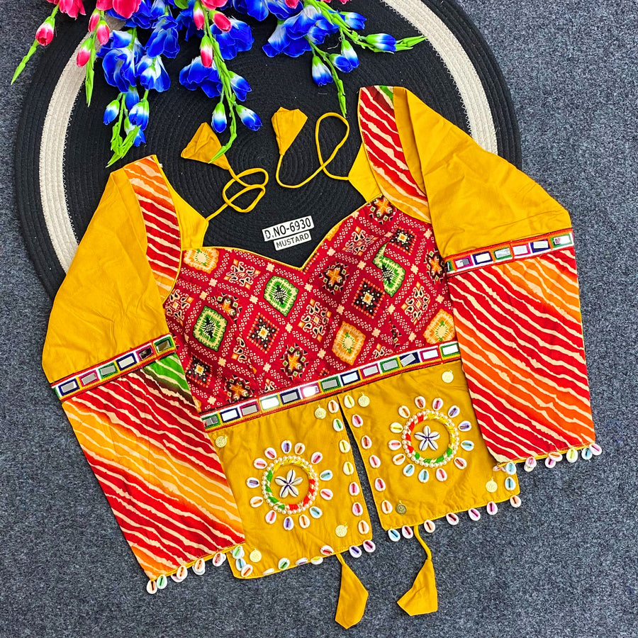 Navratri Bandhani Print Long Kediya Style Full Sleeve Blouse - Des- 6930